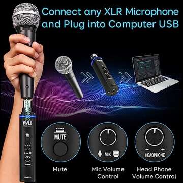 Pyle Microphone XLR-to-USB Signal Adapter - Universal Plug and Play XLR Mic to PC Adaptor for Digita...