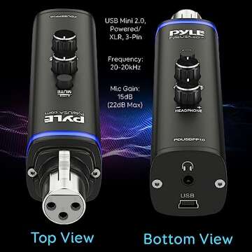 Pyle Microphone XLR-to-USB Signal Adapter - Universal Plug and Play XLR Mic to PC Adaptor for Digital Recording w/ Mix Audio Control, +48V Phantom Power, Headphone Volume, USB Cable - PDUSBPP10