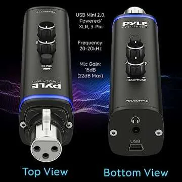 Pyle Microphone XLR-to-USB Signal Adapter - Universal Plug and Play XLR Mic to PC Adaptor for Digital Recording w/ Mix Audio Control, +48V Phantom Power, Headphone Volume, USB Cable - PDUSBPP10