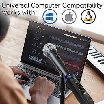 Pyle Microphone XLR-to-USB Signal Adapter - Universal Plug and Play XLR Mic to PC Adaptor for Digital Recording w/ Mix Audio Control, +48V Phantom Power, Headphone Volume, USB Cable - PDUSBPP10