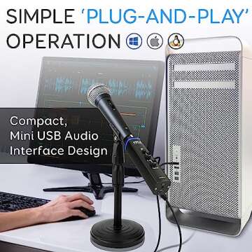 Pyle Microphone XLR-to-USB Signal Adapter - Universal Plug and Play XLR Mic to PC Adaptor for Digital Recording w/ Mix Audio Control, +48V Phantom Power, Headphone Volume, USB Cable - PDUSBPP10