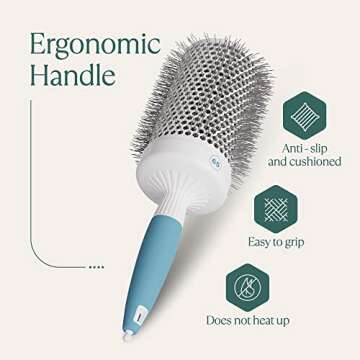 Round Brush for Blow Drying - Extra Large Ceramic Ion Thermal Barrel Brush Precise Styling and Maximum Volume - Lightweight Round Hair Brush for Smooth Manageable Hair (Bristle 3.4 in, Barrel 2.5 in)