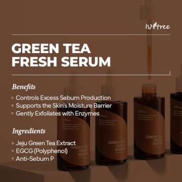 ISNTREE Green Tea Fresh Serum 50ml, 1.69 fl oz | Jeju Green Tea Extract | Controls Excessive Sebum | Balances Oil & Moisture | Relieves & Hydrates Skin | Korean Skincare