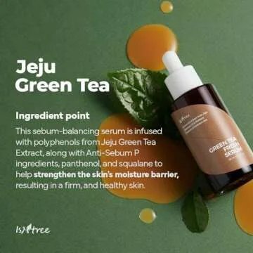 ISNTREE Green Tea Fresh Serum 50ml, 1.69 fl oz | Jeju Green Tea Extract | Controls Excessive Sebum | Balances Oil & Moisture | Relieves & Hydrates Skin | Korean Skincare