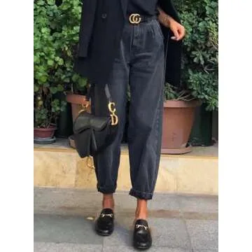 Astylish Black Jeans for Women High Waist Baggy Boyfriend Mom Denim Pants Black Size 10