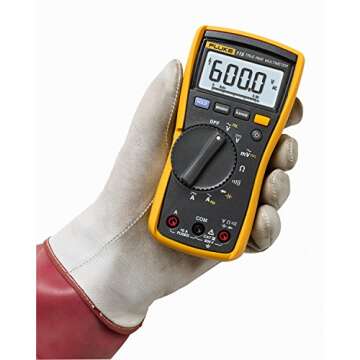 Fluke 115 Digital Multimeter, Measures AC/DC Voltage To 600 V & Current to 10 A, Measures Resistance, Continuity, Frequency & Capacitance, Includes Battery, Holster & 4mm PVC-Insulated Test Lead