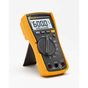 Fluke 115 Digital Multimeter, Measures AC/DC Voltage To 600 V & Current to 10 A, Measures Resistance, Continuity, Frequency & Capacitance, Includes Battery, Holster & 4mm PVC-Insulated Test Lead