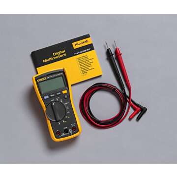 Fluke 115 Digital Multimeter, Measures AC/DC Voltage To 600 V & Current to 10 A, Measures Resistance, Continuity, Frequency & Capacitance, Includes Battery, Holster & 4mm PVC-Insulated Test Lead