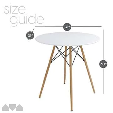 Milliard 31 Inch Round Dining Table – Small Mid-Century Modern Kitchen Dining Table for 2-4 People, Made with Real Beech Wood Legs, White, 31' x 31' x 30'