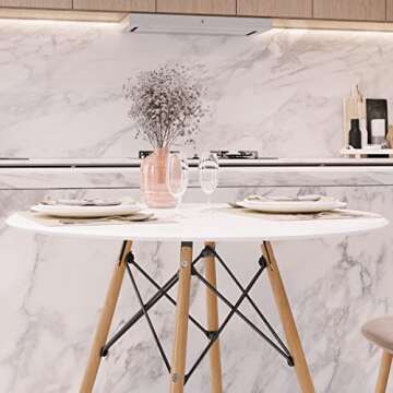 Milliard 31 Inch Round Dining Table – Small Mid-Century Modern Kitchen Dining Table for 2-4 People, Made with Real Beech Wood Legs, White, 31' x 31' x 30'