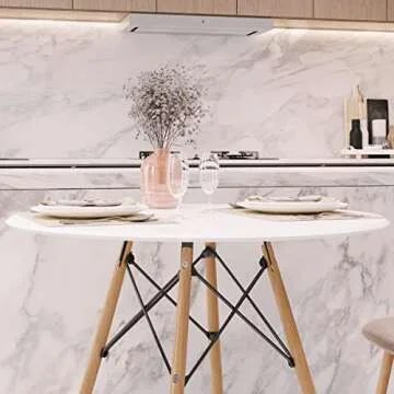 Milliard 31 Inch Round Dining Table – Small Mid-Century Modern Kitchen Dining Table for 2-4 People, Made with Real Beech Wood Legs, White, 31' x 31' x 30'