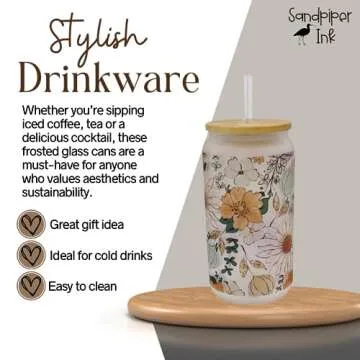 Stylish 16oz Frosted Glass Cup with Bamboo Lid