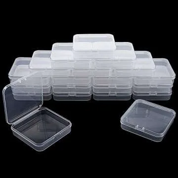 SATINIOR 24 Packs Small Clear Plastic Beads Storage Containers Box with Hinged Lid for Storage of Sm...