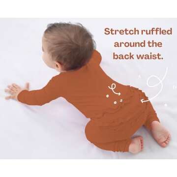 GUISBY Baby Girl Footless Pajamas, Soft Long Sleeve with Zipper Rompers Ruffle Sleeper Caramel 6-12 Months