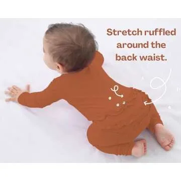 GUISBY Baby Girl Footless Pajamas, Soft Long Sleeve with Zipper Rompers Ruffle Sleeper Caramel 6-12 Months