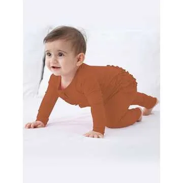 GUISBY Baby Girl Footless Pajamas, Soft Long Sleeve with Zipper Rompers Ruffle Sleeper Caramel 6-12 Months