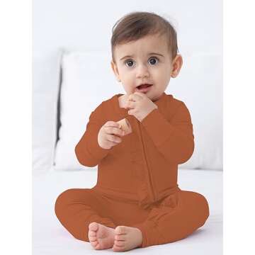 GUISBY Baby Girl Footless Pajamas, Soft Long Sleeve with Zipper Rompers Ruffle Sleeper Caramel 6-12 Months