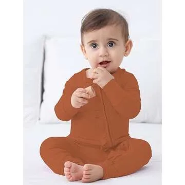 GUISBY Baby Girl Footless Pajamas, Soft Long Sleeve with Zipper Rompers Ruffle Sleeper Caramel 6-12 Months