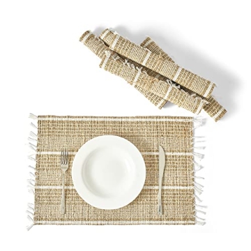 Artera Woven Placemats - Set of 6, Natural Wicker Placemats, Seagrass Straw Braided Placemats, Heat ...