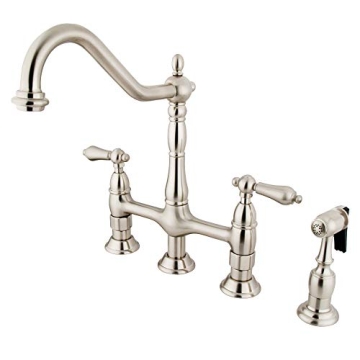 Kingston Brass KS1278ALBS Heritage Bridge Kitchen Faucet - Solid Brass, Brushed Nickel