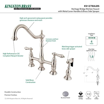 Kingston Brass Heritage Bridge Kitchen Faucet in Brushed Nickel