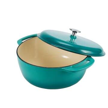 Amazon Basics Enameled Cast Iron Covered Round Dutch Oven, 6-Quart, Teal