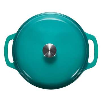 Amazon Basics Enameled Cast Iron Covered Round Dutch Oven, 6-Quart, Teal
