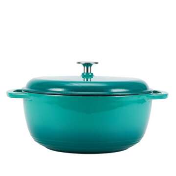 Amazon Basics Enameled Cast Iron Covered Round Dutch Oven, 6-Quart, Teal