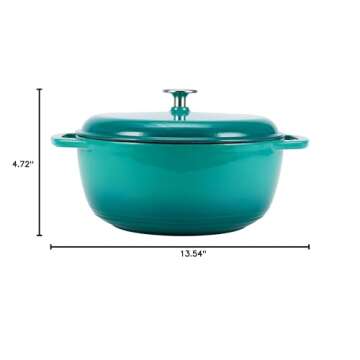 Amazon Basics Enameled Cast Iron Covered Round Dutch Oven, 6-Quart, Teal