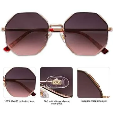 SOJOS Sunglasses for Women Men Classic Retro Polygon Shades UV400 SJ1128,Rose/Purple