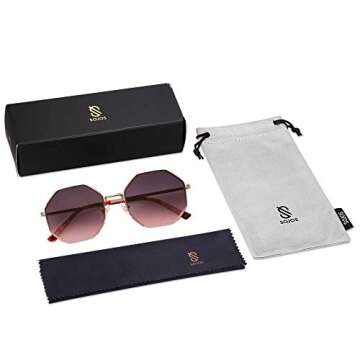 SOJOS Sunglasses for Women Men Classic Retro Polygon Shades UV400 SJ1128,Rose/Purple
