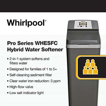 Whirlpool Hybrid Water Softener & Whole House Filtration System (WHESFC) | NSF Certified | Salt-Saving Tech | Removes Chlorine, Hard Water, and Contaminants