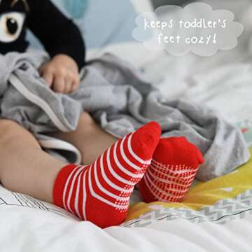 Debra Weitzner 12 Pairs Non-Slip Toddler Socks With Grips for Baby Boys and Girls - Anti-Slip Crew Socks for Infant's and Kids