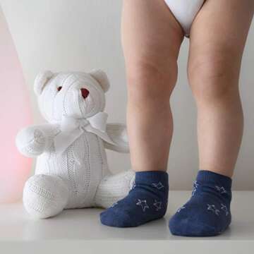 Debra Weitzner 12 Pairs Non-Slip Toddler Socks With Grips for Baby Boys and Girls - Anti-Slip Crew Socks for Infant's and Kids
