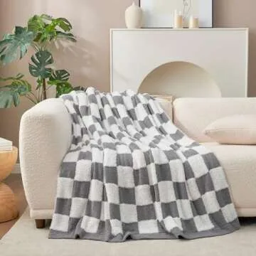 Snuggle Sac Faux Fur Throw Blanket for Couch, Knitted with Microfiber Fancy Yarn Blanket, Cozy Soft Warm Blankets for Sofa Bedroom Living Room,Grey Checker,50x60 inches