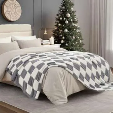 Snuggle Sac Faux Fur Throw Blanket for Couch, Knitted with Microfiber Fancy Yarn Blanket, Cozy Soft Warm Blankets for Sofa Bedroom Living Room,Grey Checker,50x60 inches