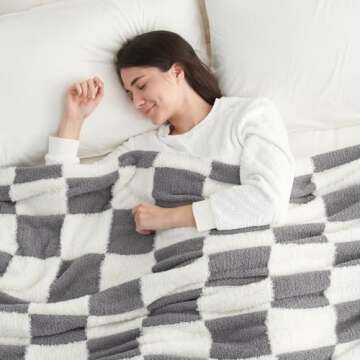 Snuggle Sac Faux Fur Throw Blanket for Couch, Knitted with Microfiber Fancy Yarn Blanket, Cozy Soft Warm Blankets for Sofa Bedroom Living Room,Grey Checker,50x60 inches