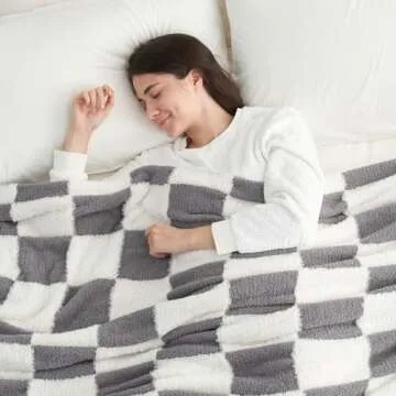Snuggle Sac Faux Fur Throw Blanket for Couch, Knitted with Microfiber Fancy Yarn Blanket, Cozy Soft Warm Blankets for Sofa Bedroom Living Room,Grey Checker,50x60 inches