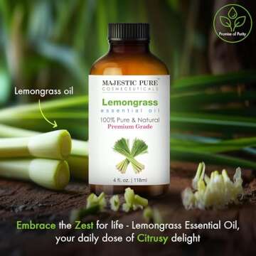 MAJESTIC PURE Lemongrass Essential Oil with Glass Dropper | 100% Pure and Natural Lemongrass Oil | Premium Grade Essential Oils for Diffusers, Skin, Aromatherapy, Massage | 4 Fl Oz