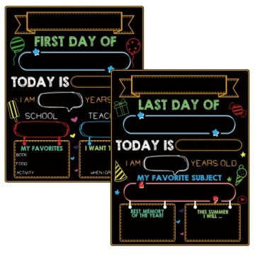 First Day of School Board, 11.8" X 9.8" Chalkboard Sign Double Sided Reusable Wood Sign for Kinderga...