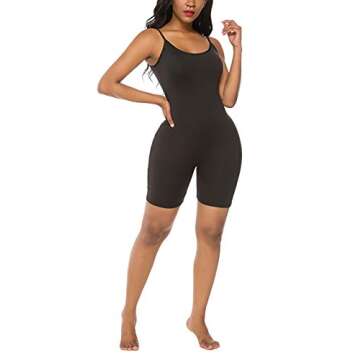 Amiliashp Women's Spaghetti Strap Tank Top Short Jumpsuit Rompers Bodysuit One Piece Catsuit (Black, M)