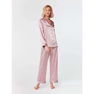 SIORO Womens Pajama Sets Silk PJ Satin Pijamas Two Piece Pants Set Sleepwear Loungewear PJS Plus Siz...