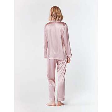 SIORO Womens Pajama Sets Silk PJ Satin Pijamas Two Piece Pants Set Sleepwear Loungewear PJS Plus Size, Dusty Rose, X-Large