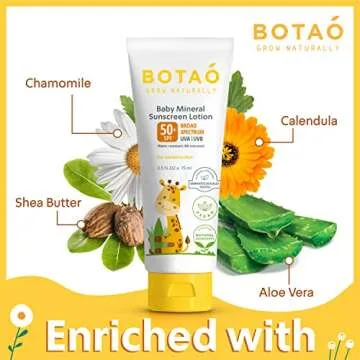 Botao Baby 100% mineral Zinc Oxide baby sunscreen – safe natural sunblock lotion for babies: SPF50 Broad Spectrum UVA UVB,For sensitive skin Baby Face Body Protection, Sunblock Cream 2.5 Oz