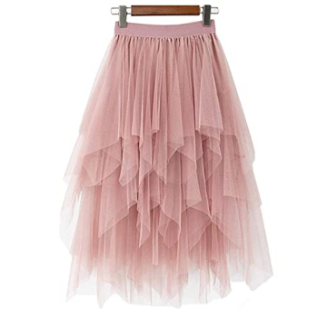LBKKC Women's Pink Tulle Skirt - Elegant High Low Party Layered Midi