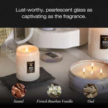 Voluspa Santal Vanille, Small Candle Jar, 5.5 oz, 50 Hour Burn Time, Coconut Wax for Clean Burning, Handcrafted in the USA
