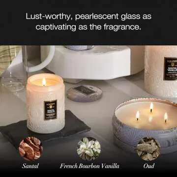 Voluspa Santal Vanille, Small Candle Jar, 5.5 oz, 50 Hour Burn Time, Coconut Wax for Clean Burning, Handcrafted in the USA
