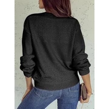 SHEWIN Women's V-Neck Crochet Sweater for Fall
