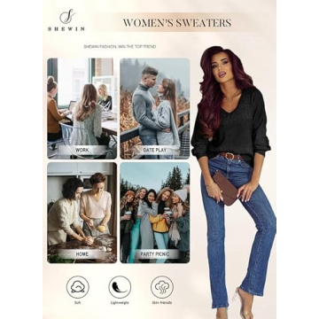 SHEWIN Women's V-Neck Crochet Sweater for Fall