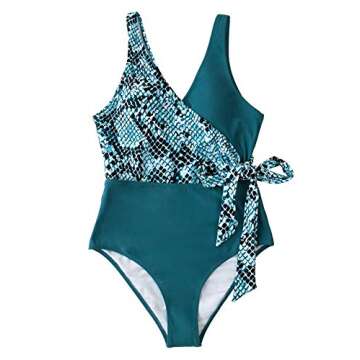 CUPSHE Women's One Piece Swimsuit Knotted Snakeskin Bathing Suit, M